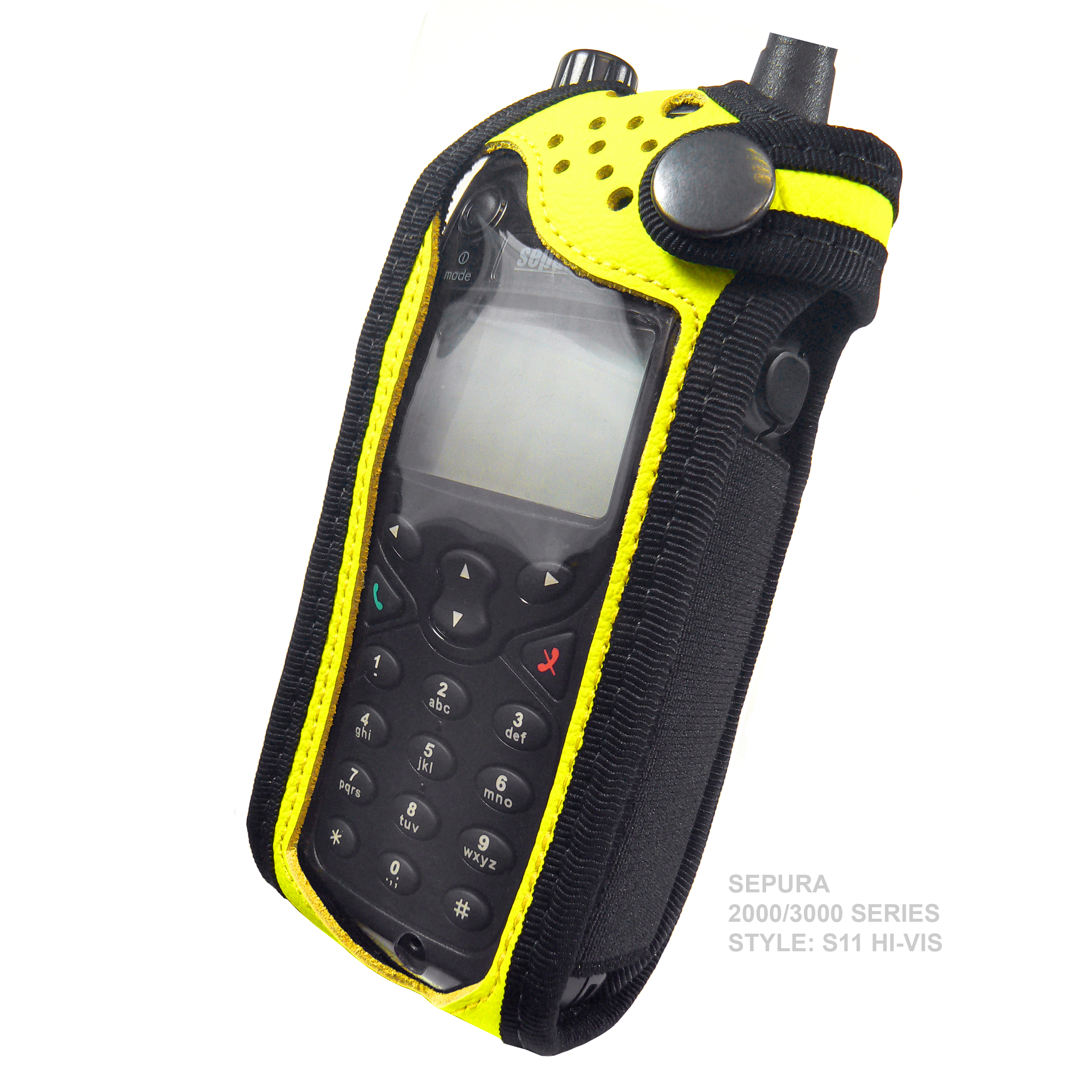 Sepura SRP3000 Tetra Radio Case Hi-Vis Yellow Leather with Click-On