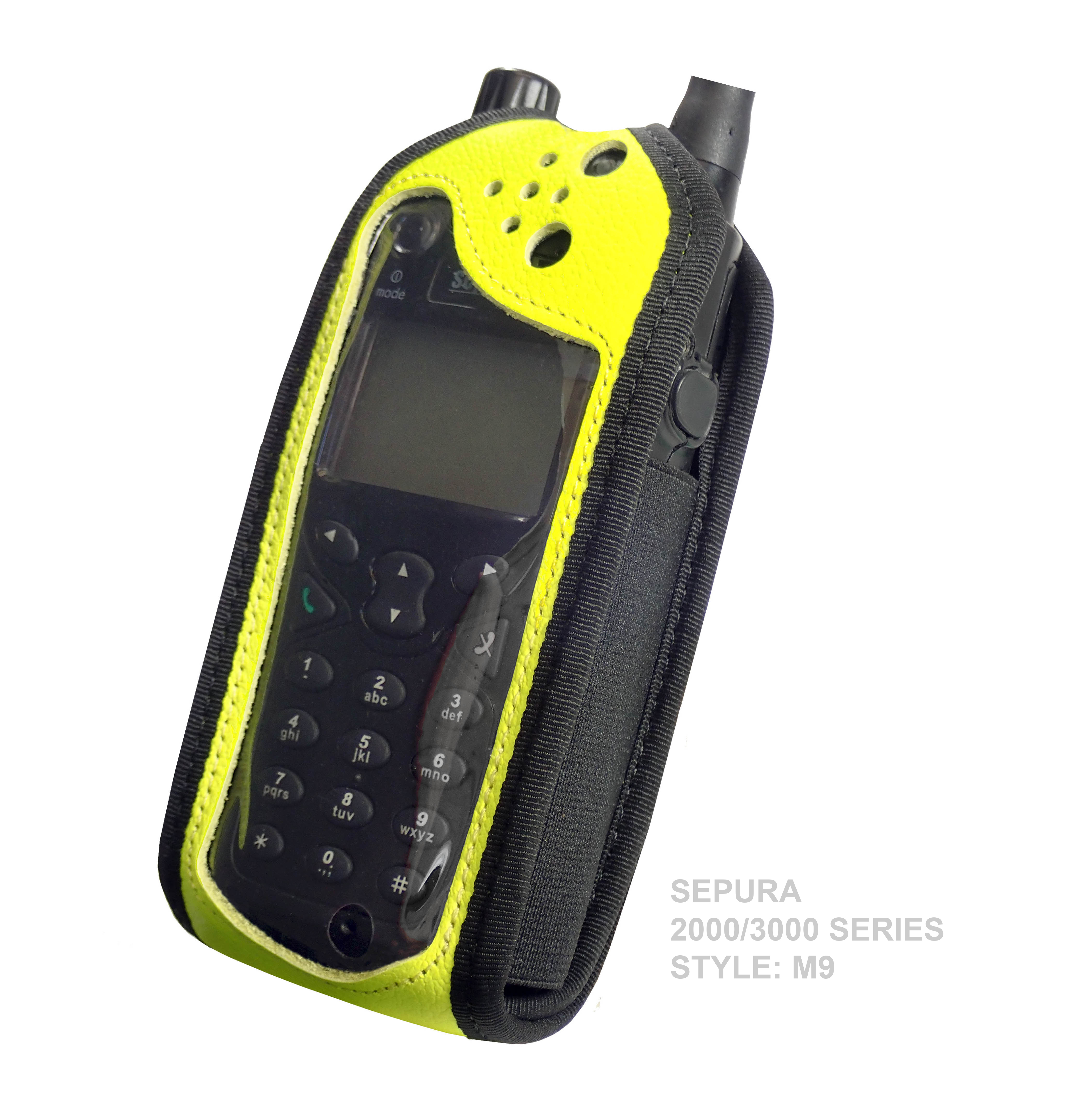 Tetra Sepura SRP2000 Hi-Vis Yellow leather radio case with Click-On