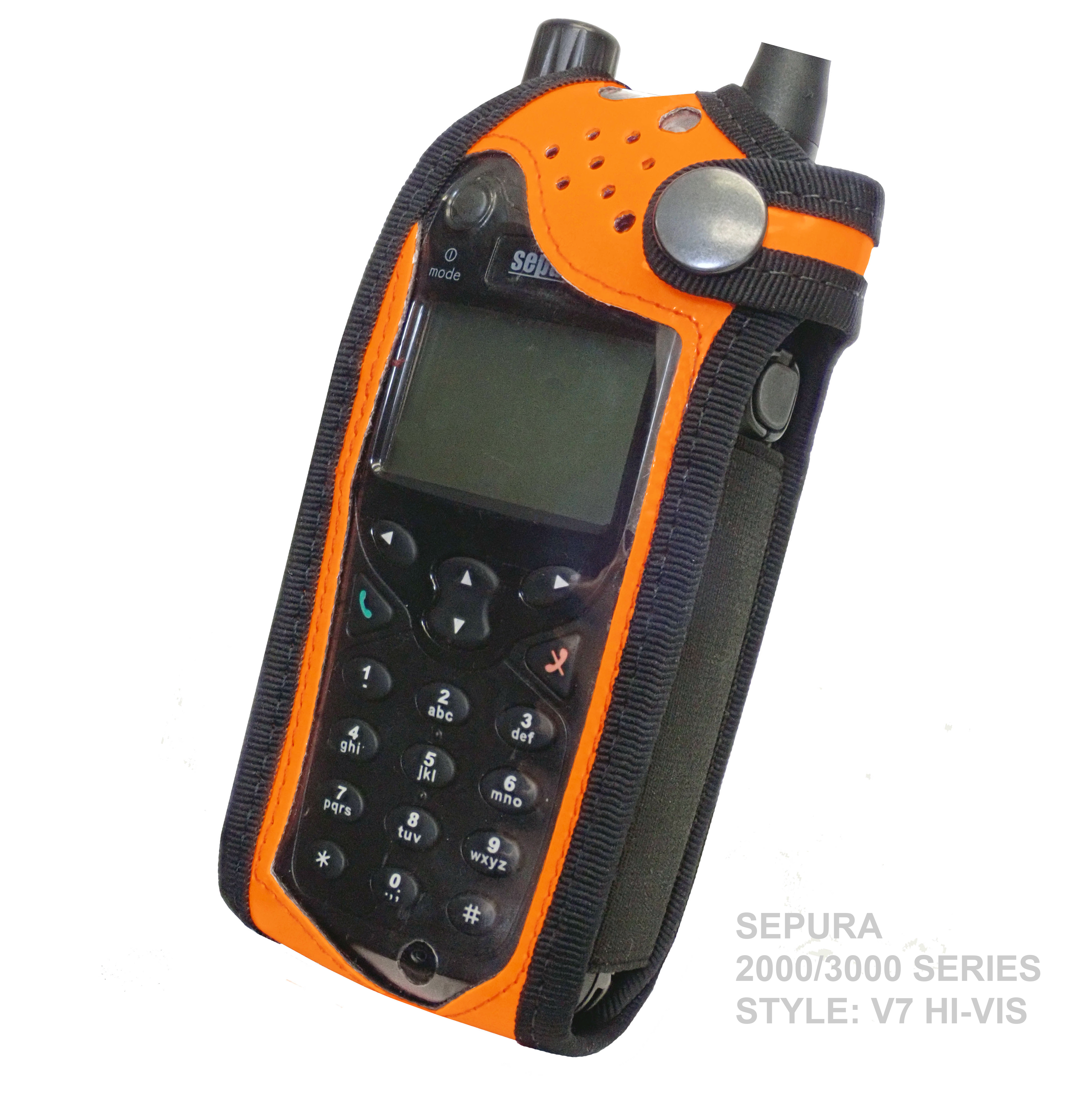 Sepura SRP2000 Tetra Hi-Vis Orange PU radio case with Click-On