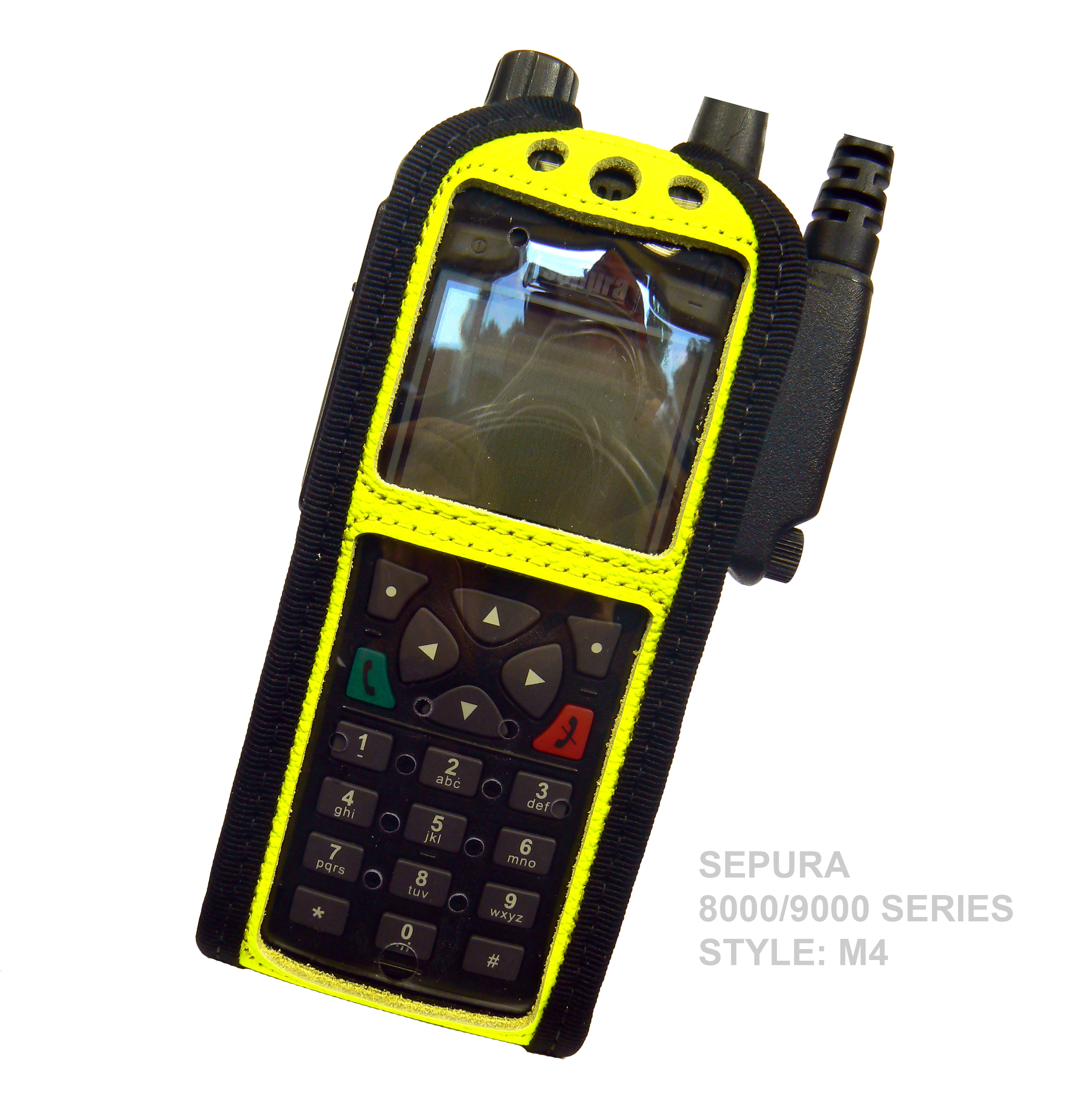 Tetra Sepura STP8000 Hi-Vis Yellow leather radio case with Click-On