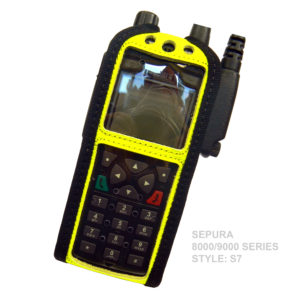 Sepura STP8000 Tetra Hi-Vis Yellow leather radio case with Click-On