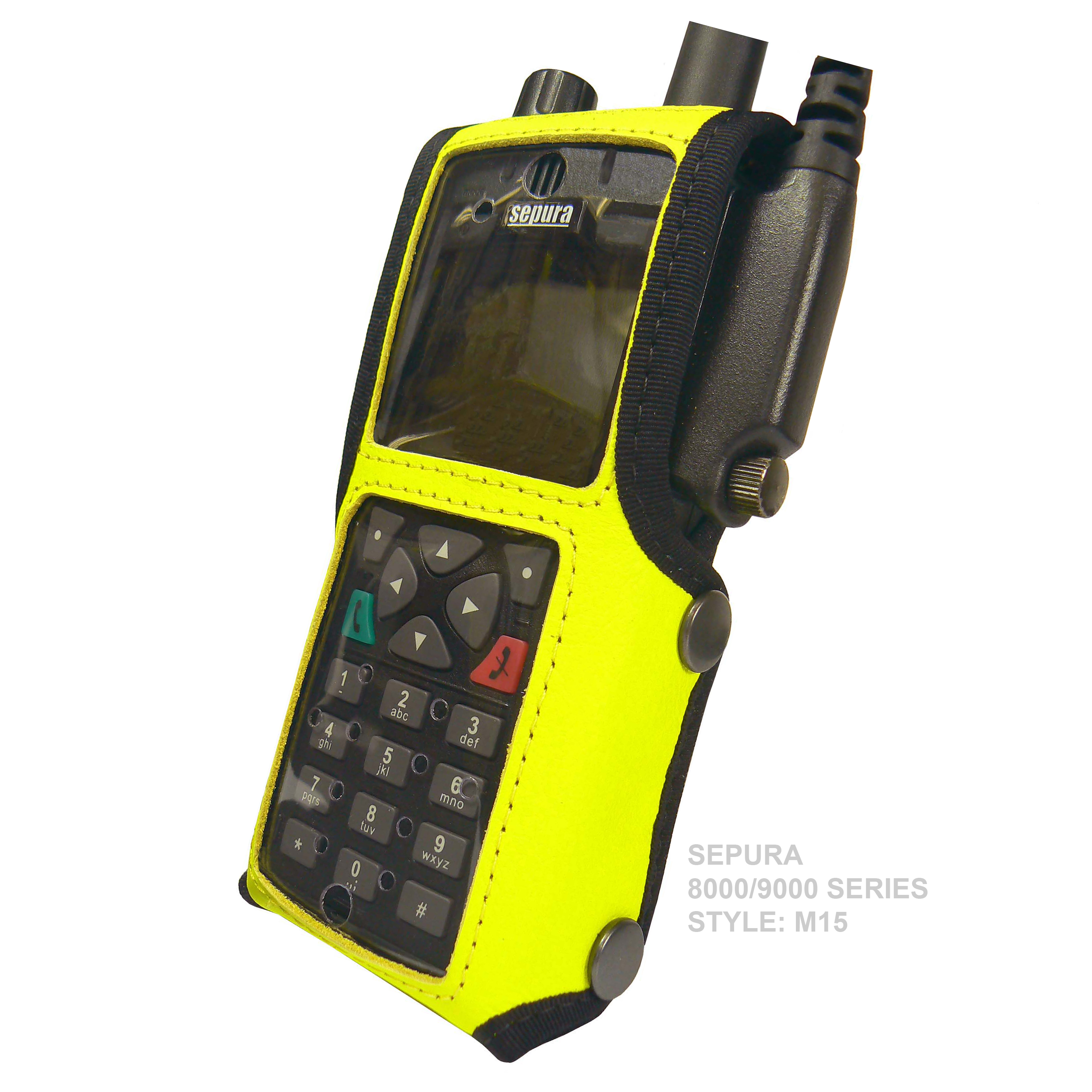 Tetra Sepura STP9000 Hi-Vis leather radio case with Click-On